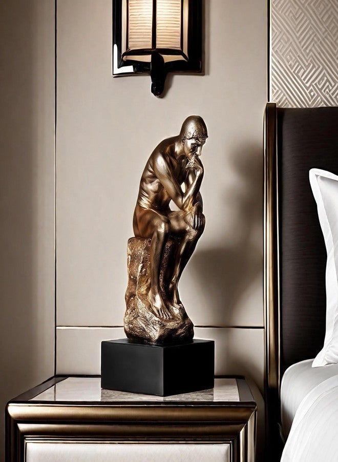 SHTWX Resin The Thinker Thinking Man with Black Base Statue Sculpture Frgurine Gift for Home Office Living Room Desktop Display Decorative Decoration - Image 2